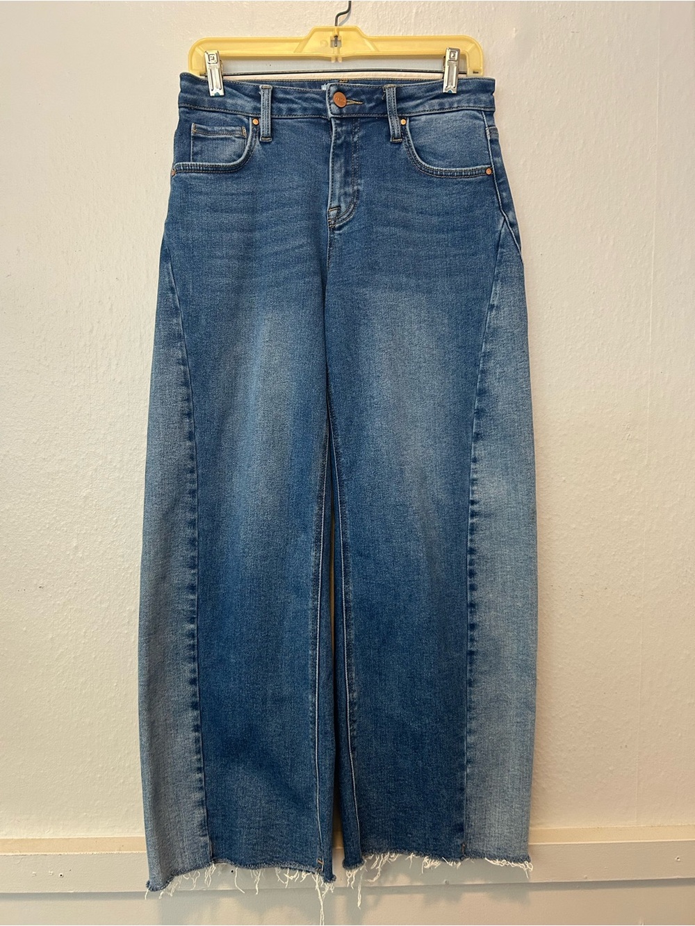 Two-Tone Blue Wide Leg Jeans with Frayed Hem